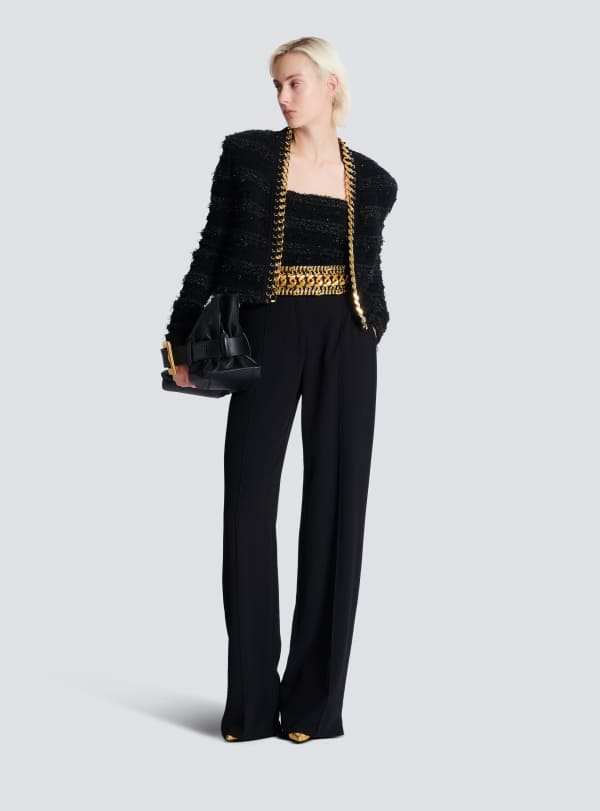 Balmain Paris Veste Bord à Bord En Maille Avec Chaîne Noir - Femme