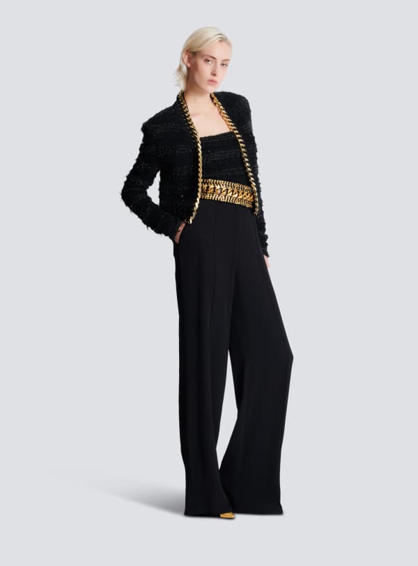 Balmain Paris Veste Bord à Bord En Maille Avec Chaîne Noir - Femme