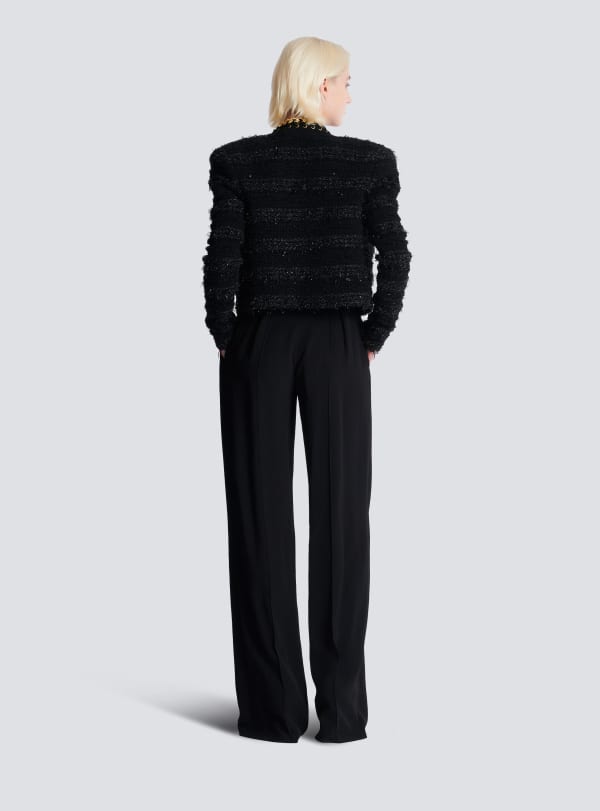 Balmain Paris Veste Bord à Bord En Maille Avec Chaîne Noir - Femme
