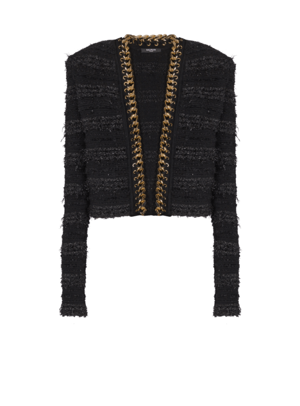 balmain paris Veste bord à bord en maille avec chaîne noir - Femme