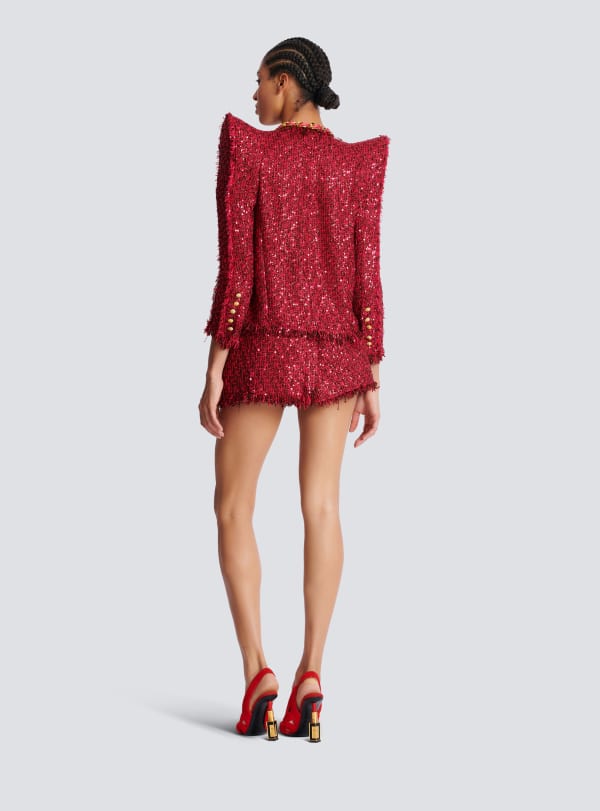 Balmain Paris Veste Bord à Bord En Tweed à Sequins Rose - Femme