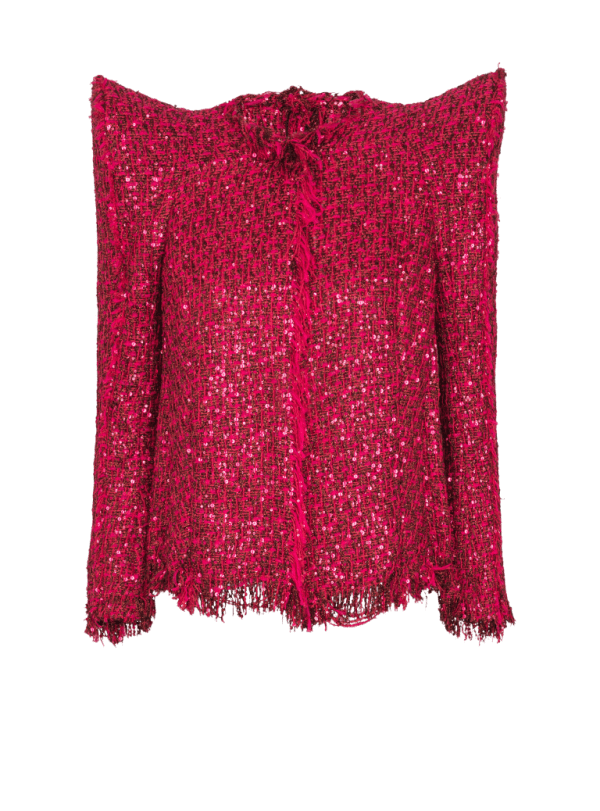 balmain paris Veste bord à bord en tweed à sequins rose - Femme