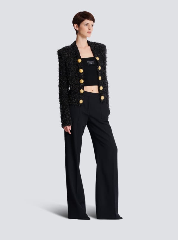Balmain Paris Veste Bord à Bord En Tweed Noir - Femme