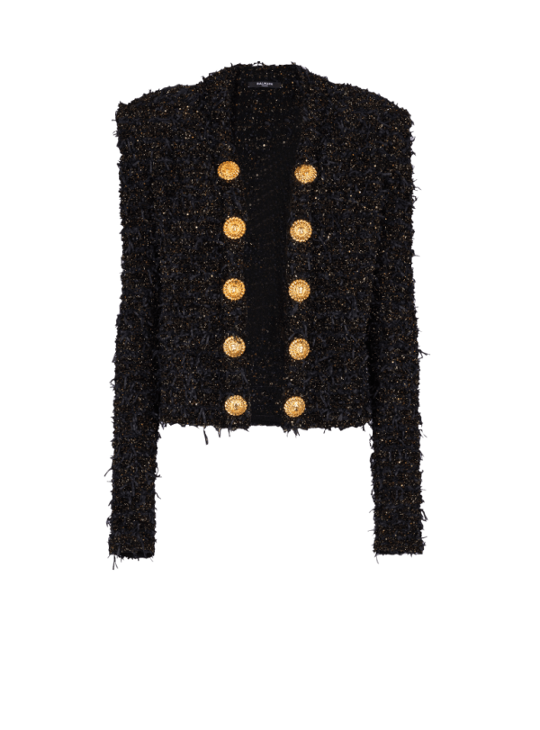 balmain paris Veste bord à bord en tweed noir - Femme