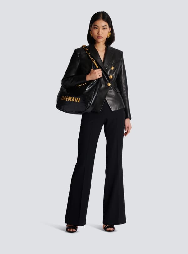 Balmain Paris Veste Classique 6 Boutons En Cuir Noir - Femme