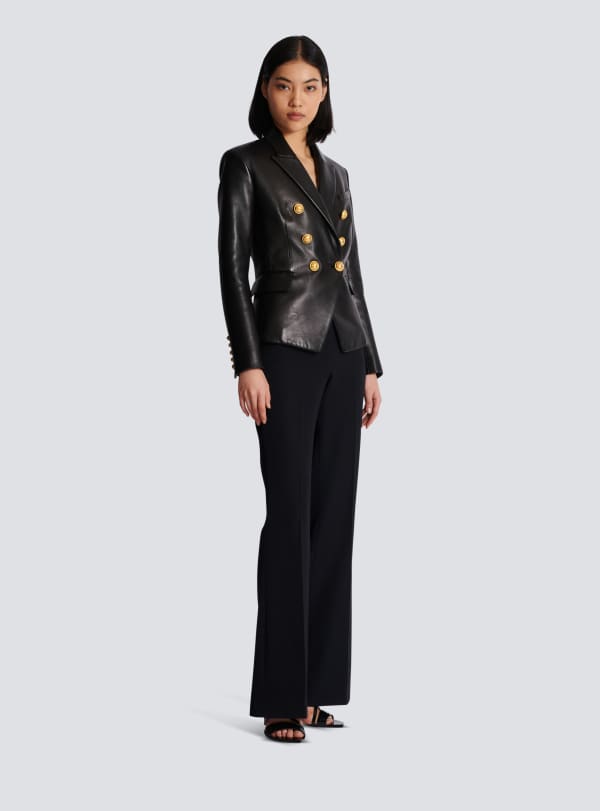 Balmain Paris Veste Classique 6 Boutons En Cuir Noir - Femme