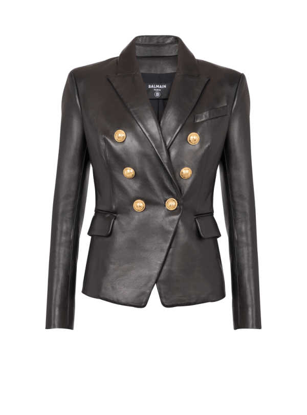 balmain paris Veste classique 6 boutons en cuir noir - Femme