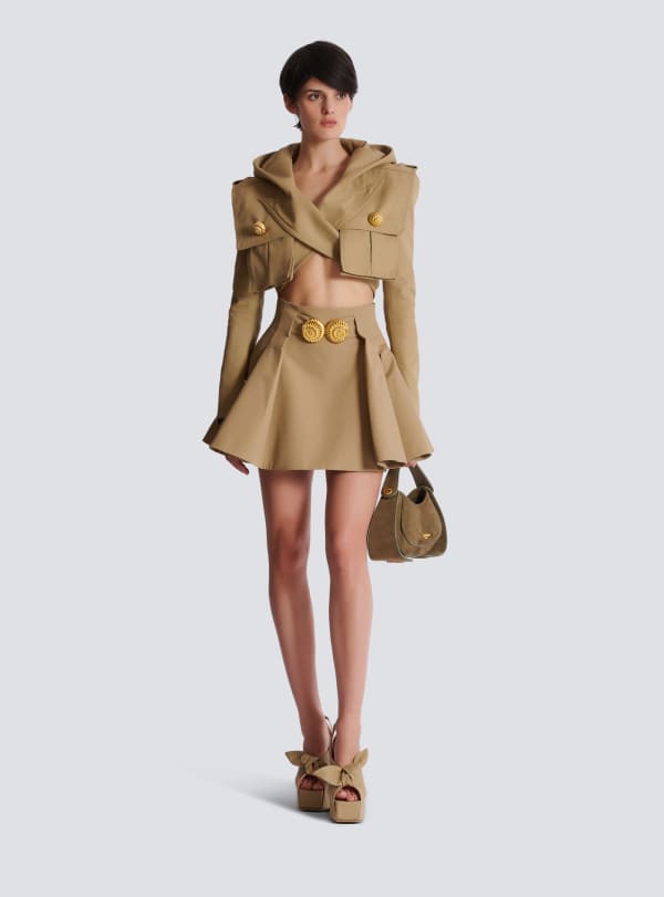 Balmain Paris Veste Courte à Capuche En Coton Beige - Femme