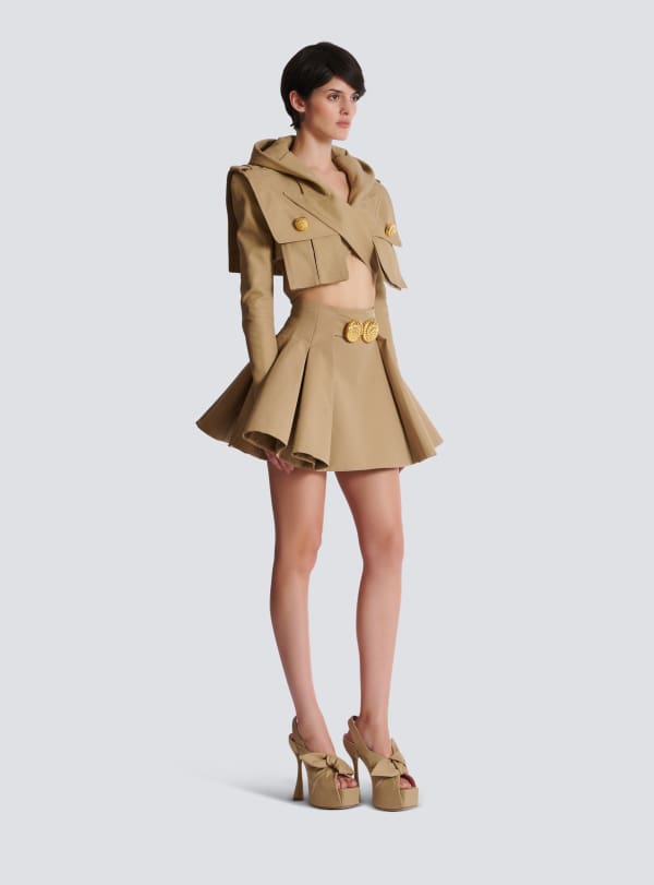 Balmain Paris Veste Courte à Capuche En Coton Beige - Femme