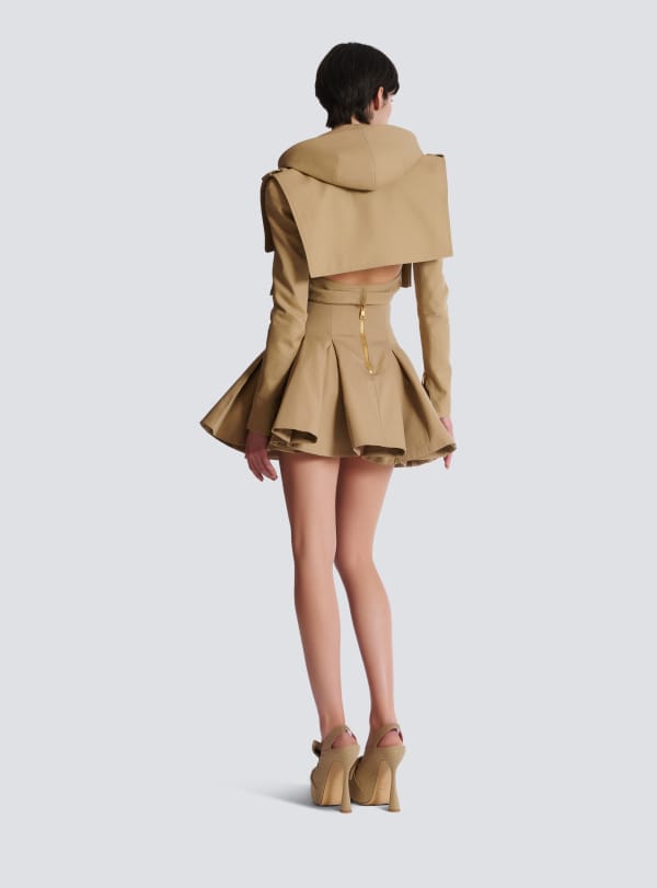Balmain Paris Veste Courte à Capuche En Coton Beige - Femme
