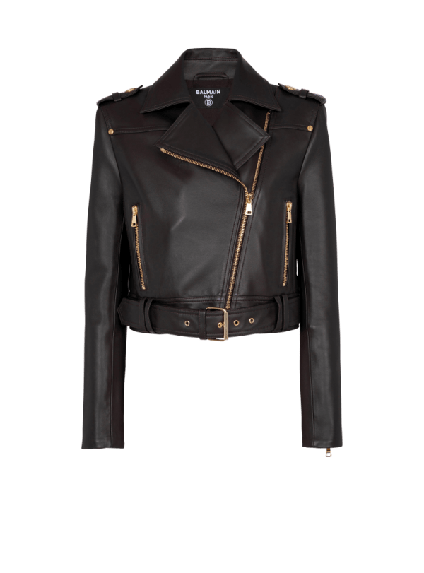 balmain paris Veste courte biker en cuir noir - Femme