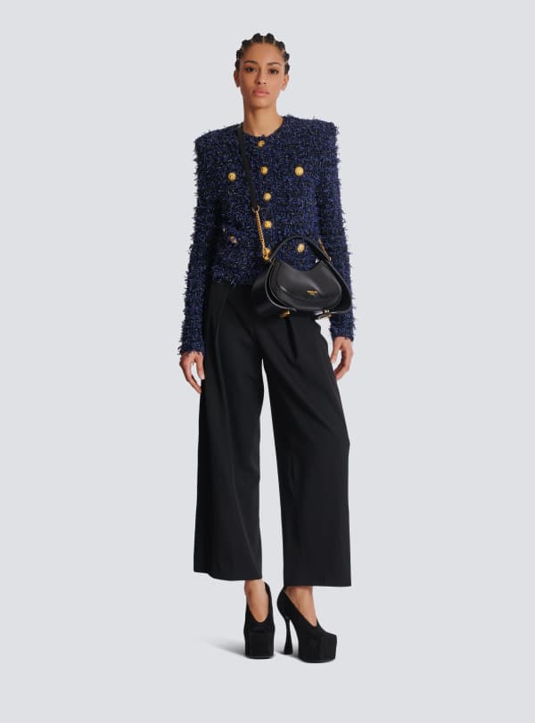 Balmain Paris Veste Courte En Maille En Tweed Bleu Marine - Femme