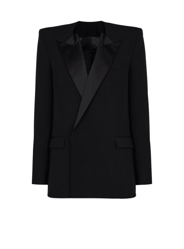 balmain paris Veste en grain de poudre avec revers en satin noir - Homme