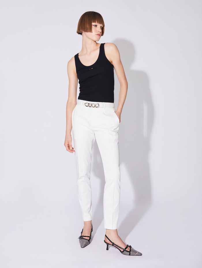 Barbara Bui Pantalon Roxy en satin de coton stretch blanc
