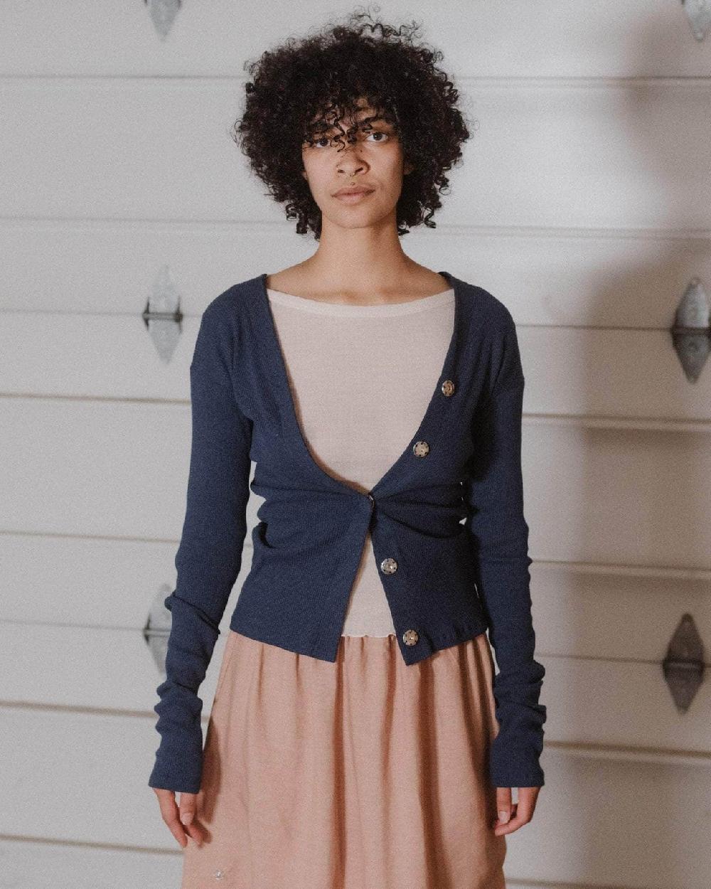 Baserange Cardigan Tav Snaps - Coton Recyclé Côtelé