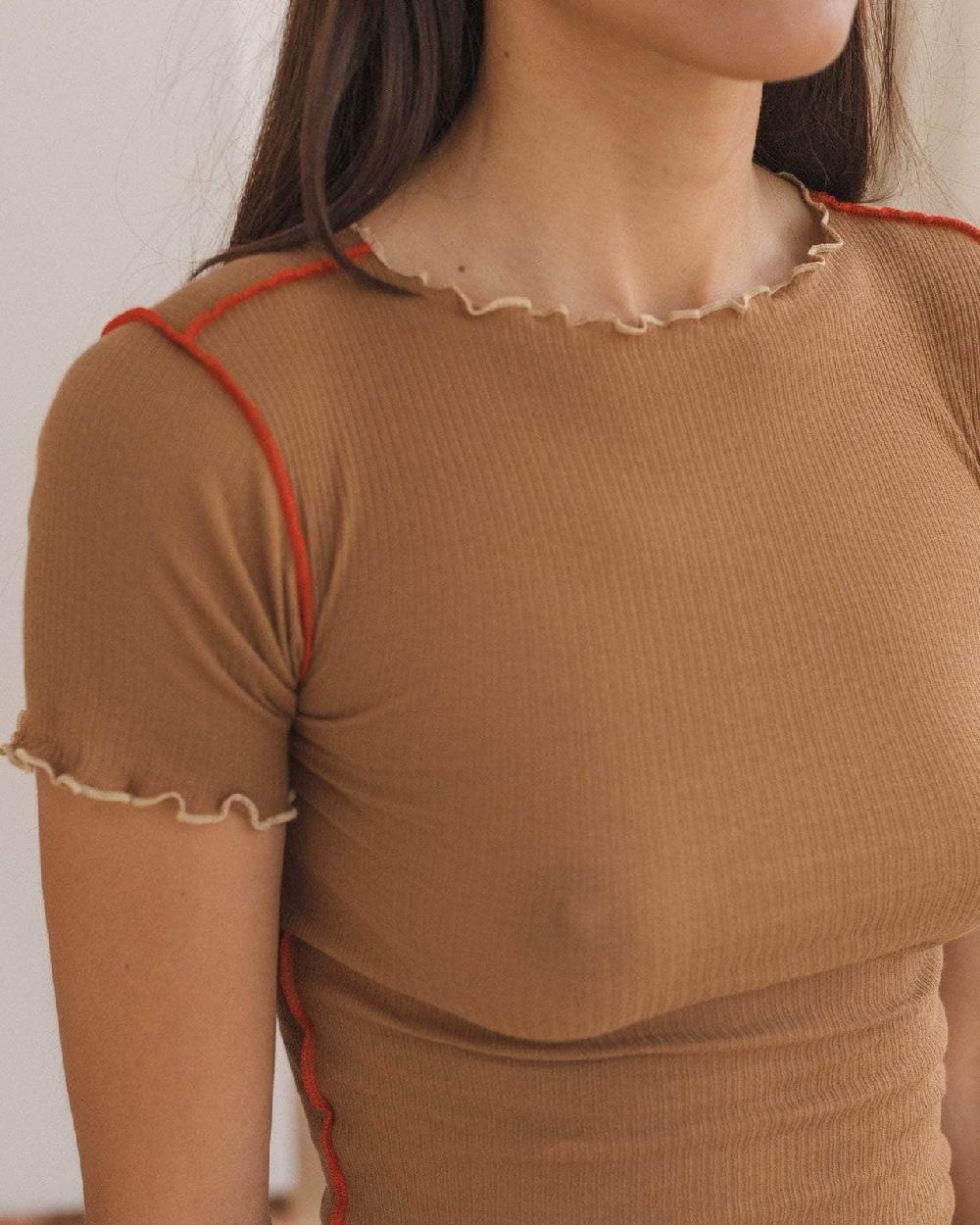 Baserange T-shirt Vein - Fin Coton Biologique Côtelé