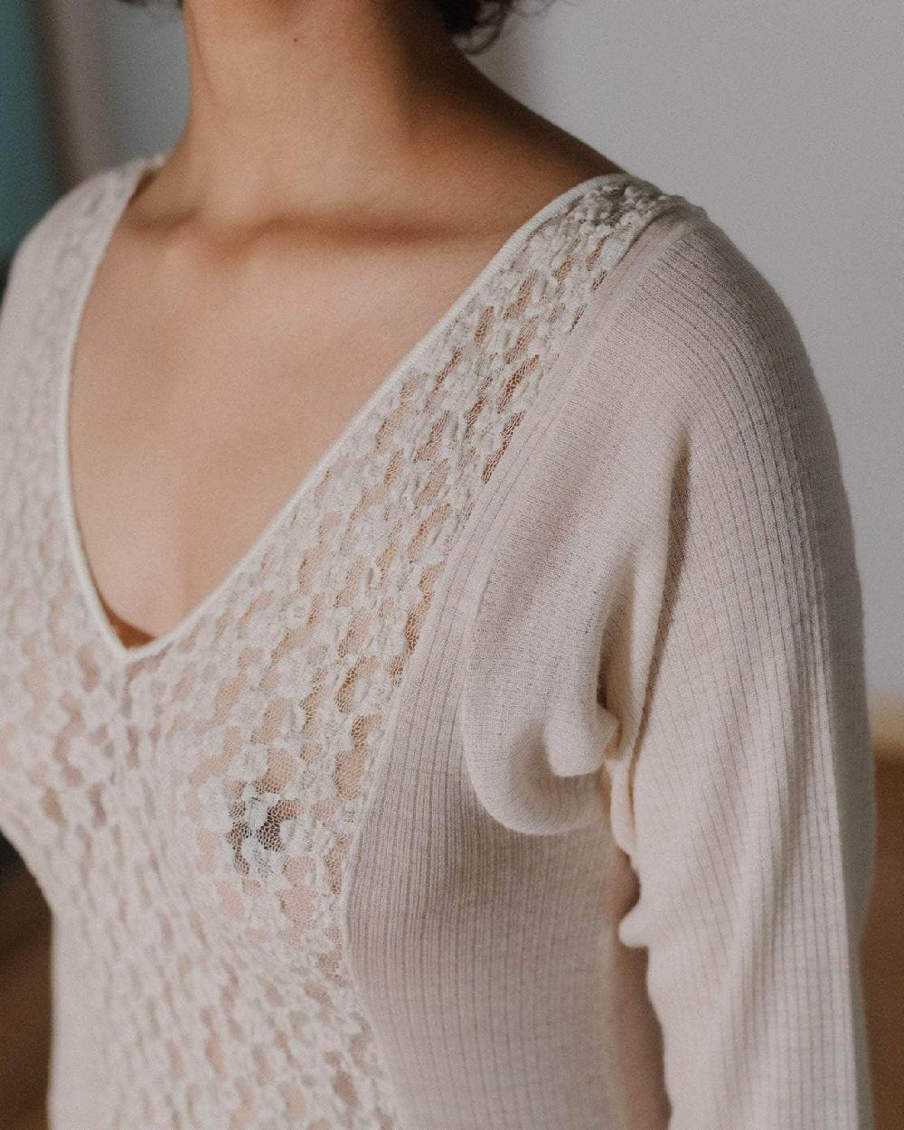 Baserange Body Crescent à Manches Longues - Dentelle De Coton Biologique