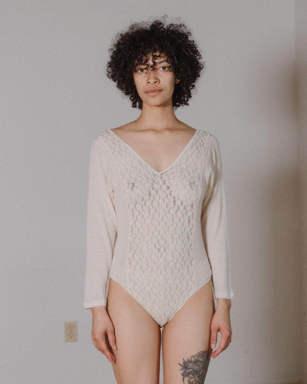 baserange Body crescent à manches longues - Dentelle de coton biologique