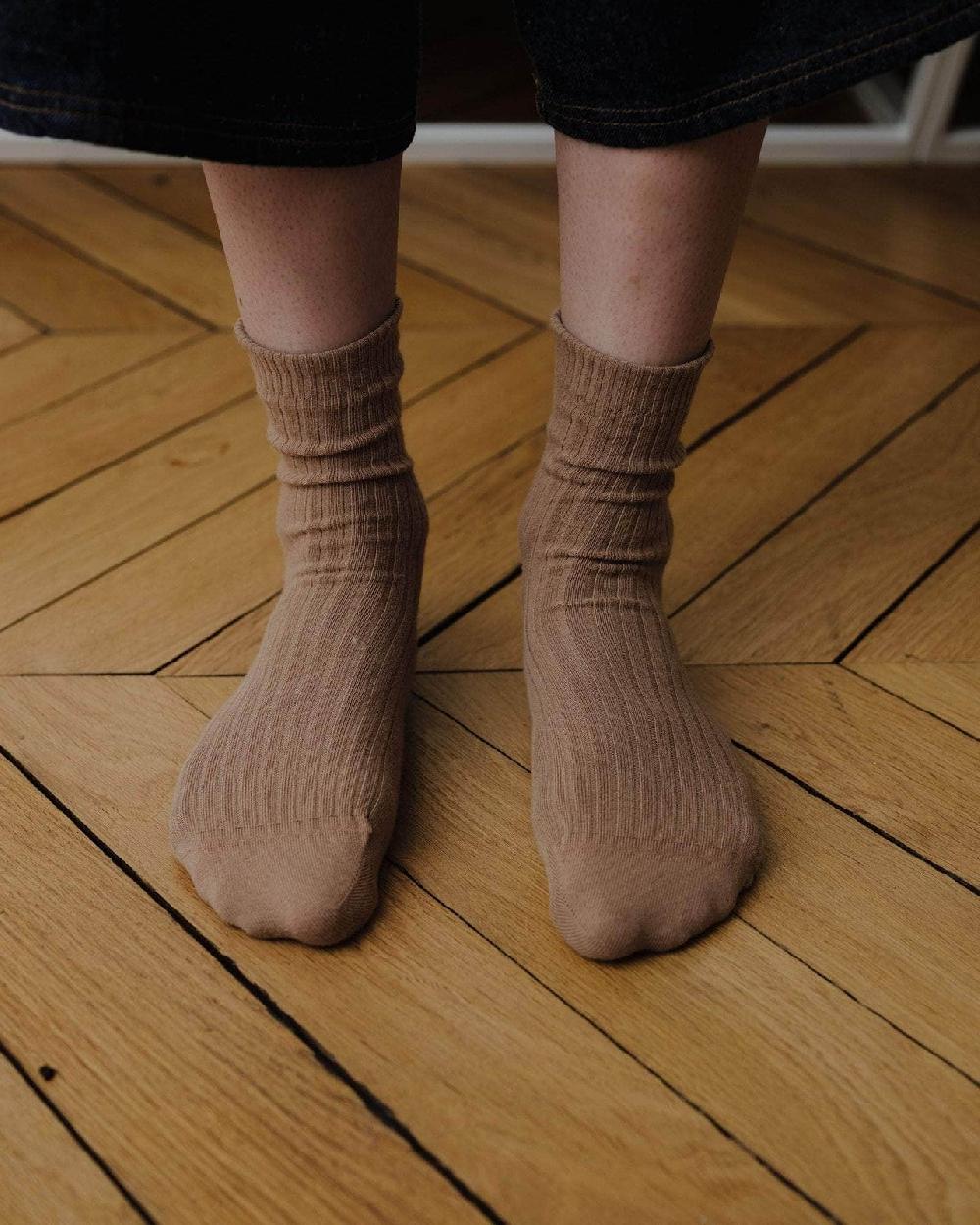 baserange Chaussettes mi-hautes côtelées - Coton biologique côtelé