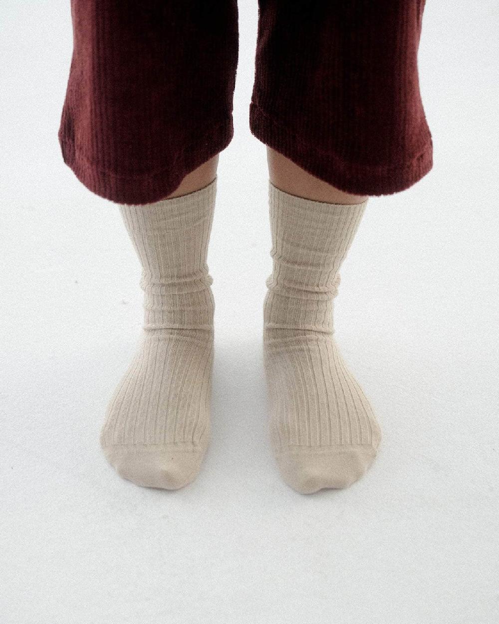 baserange Chaussettes mi-hautes côtelées - Coton biologique côtelé