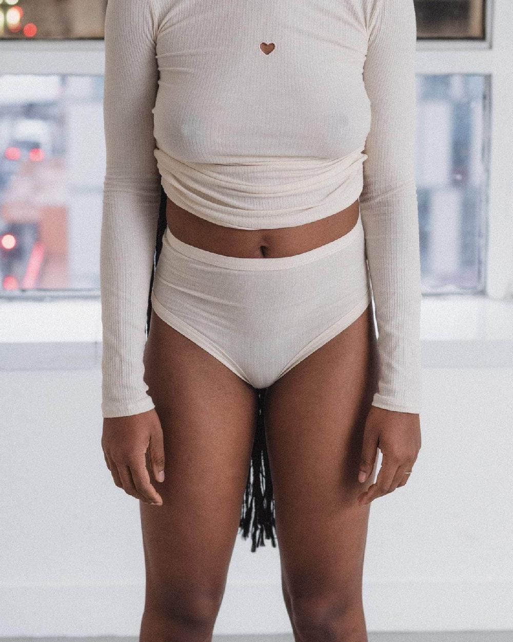 Baserange Culotte Heart Bell Taille Haute - Fin Coton Biologique Côtelé