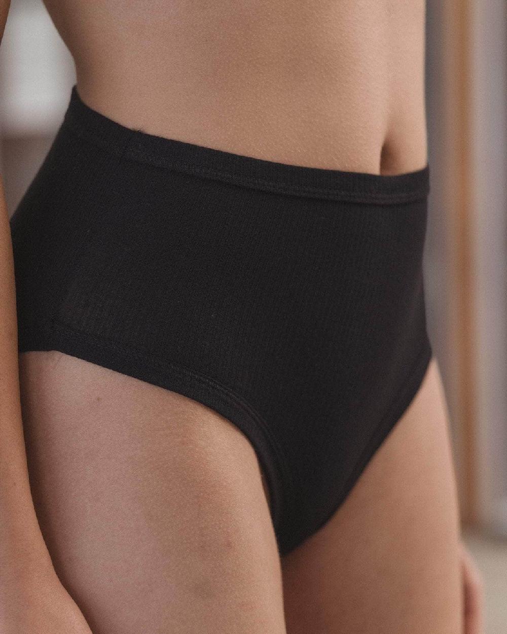 Baserange Culotte Heart Bell Taille Haute - Fin Coton Biologique Côtelé