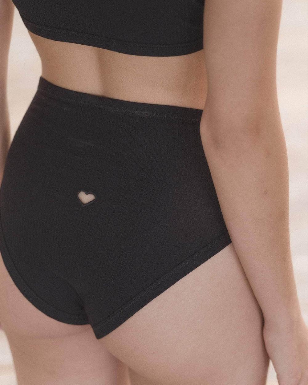 Baserange Culotte Heart Bell Taille Haute - Fin Coton Biologique Côtelé