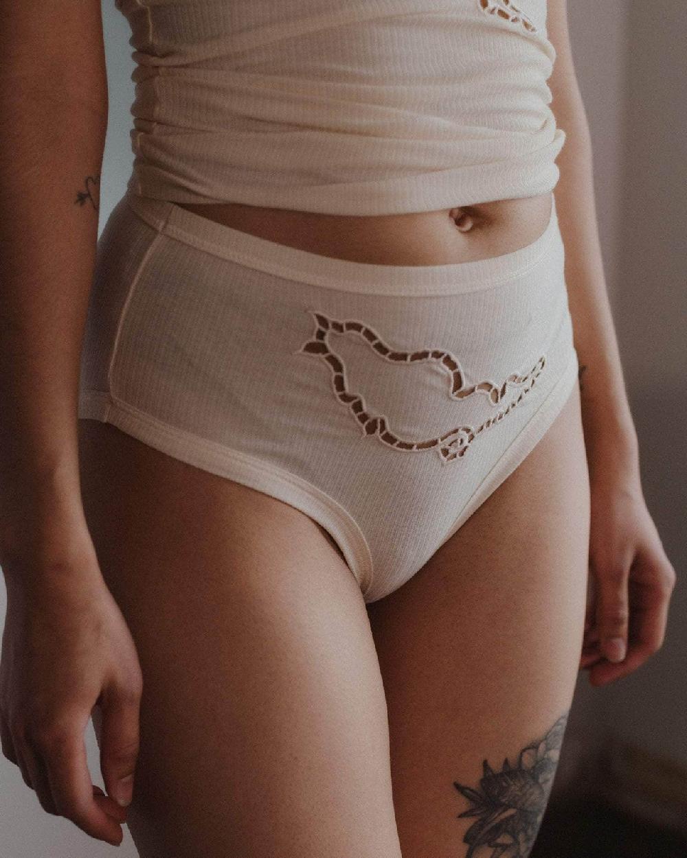 Baserange Culotte Ponte Taille Haute - Coton Biologique Côtelé