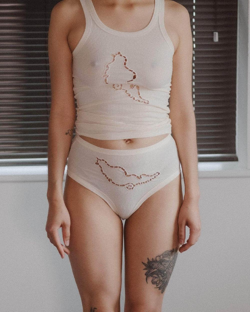 baserange Culotte ponte taille haute - Coton biologique côtelé