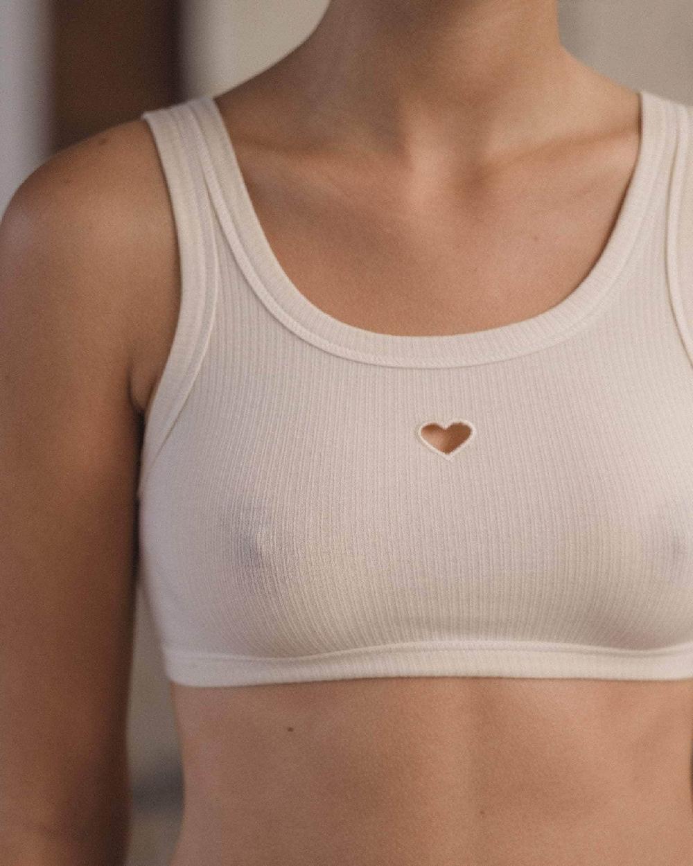Baserange Pack - Soutiens-gorge Heart & Culotte Heart Bell - Fin Coton Biologique Côtelé