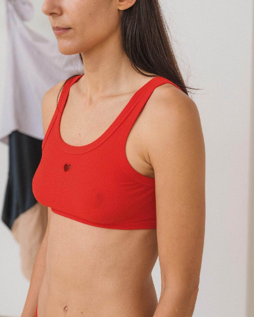 Baserange Soutien-gorge Heart - Fin Coton Biologique Côtelé