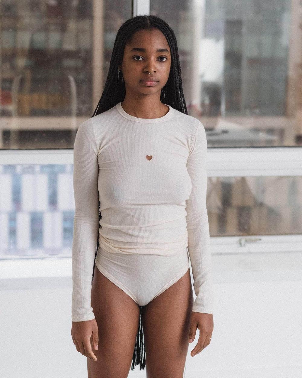 baserange T-shirt heart à manches longues - Fin coton biologique côtelé