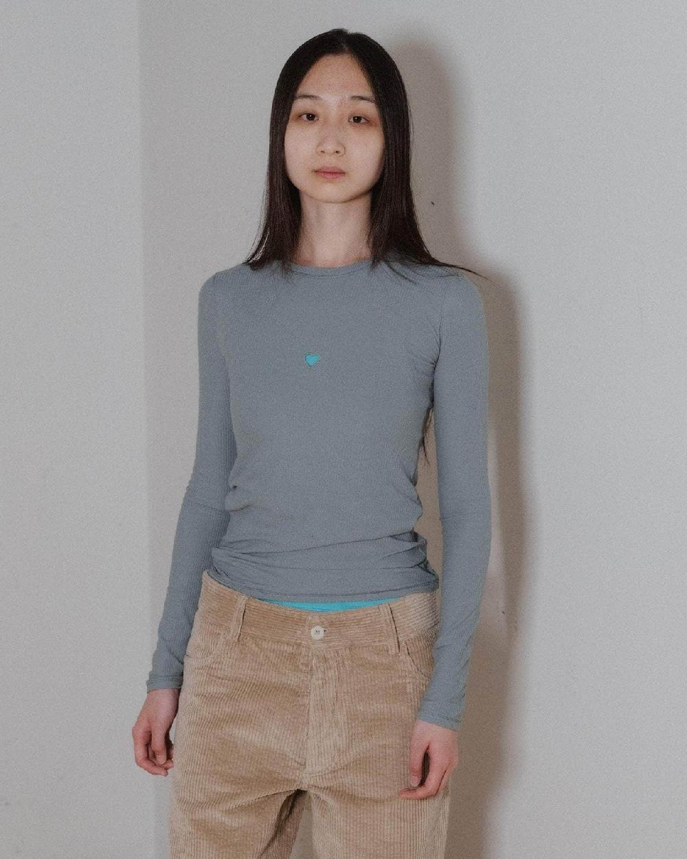 baserange T-shirt heart à manches longues - Fin coton biologique côtelé