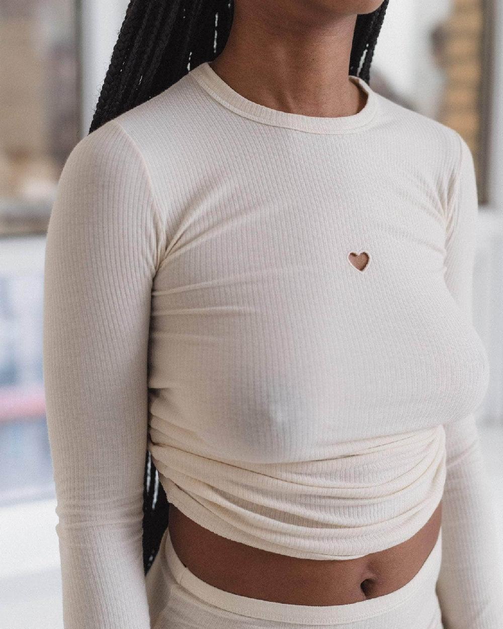 Baserange T-shirt Heart à Manches Longues - Fin Coton Biologique Côtelé