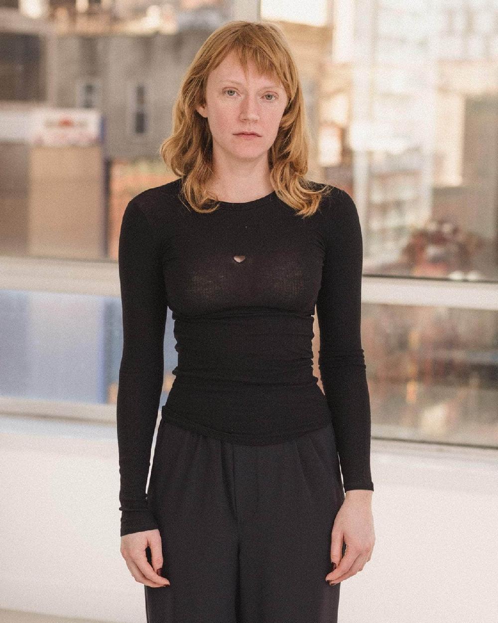 baserange T-shirt heart à manches longues - Fin coton biologique côtelé