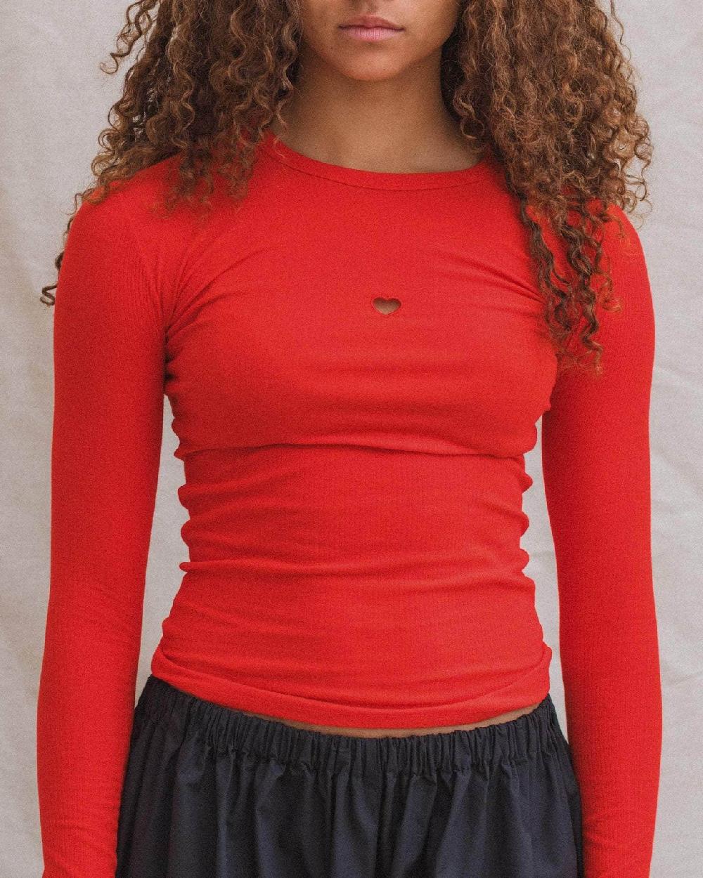 Baserange T-shirt Heart à Manches Longues - Fin Coton Biologique Côtelé