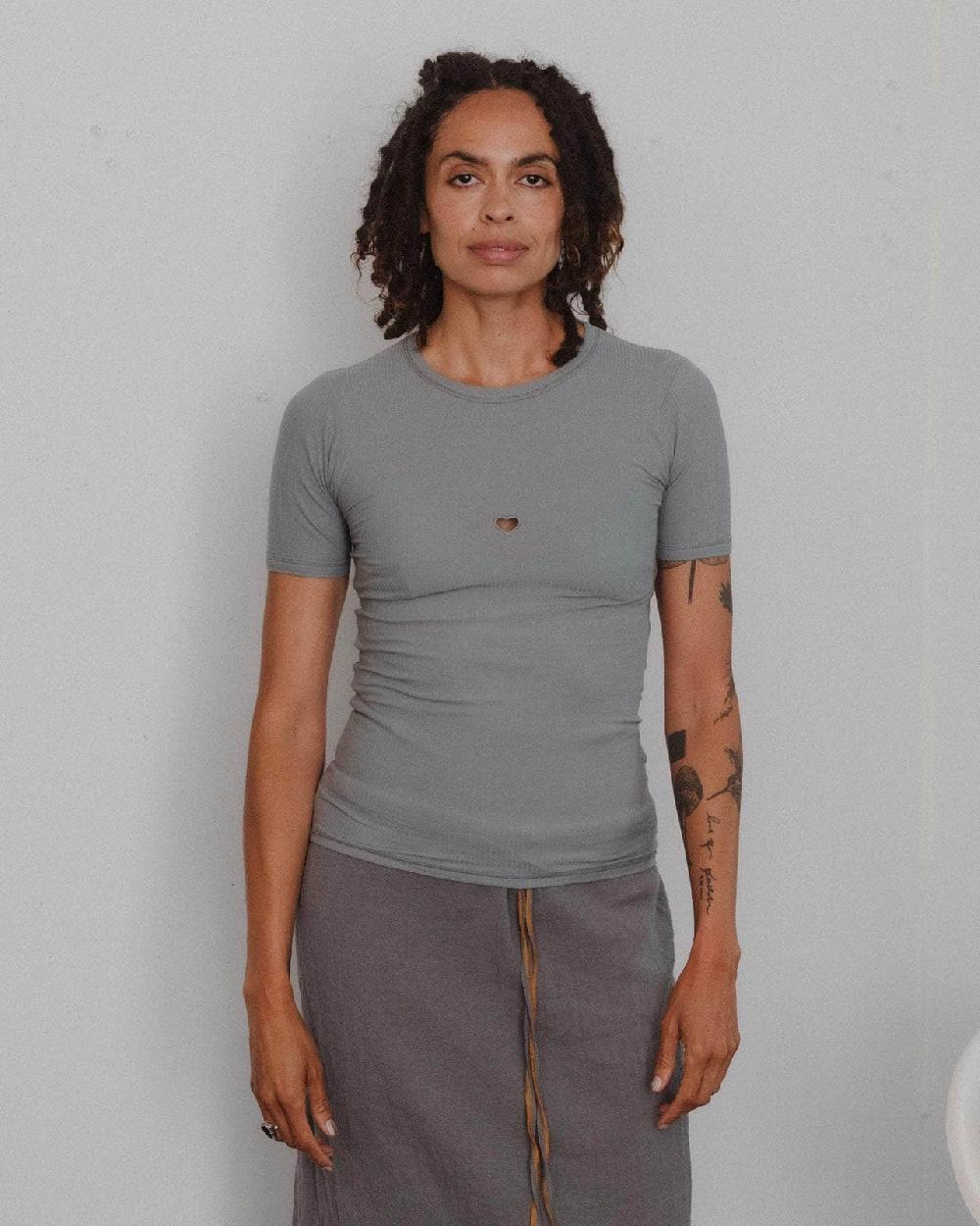 baserange T-shirt heart - Fin coton biologique côtelé