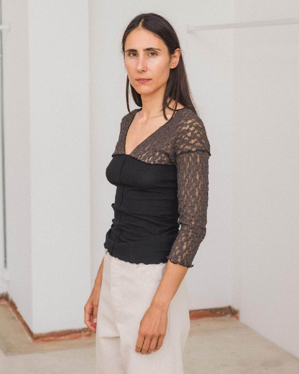 Baserange T-shirt Nehru à Manches Longues - Dentelle De Coton Biologique