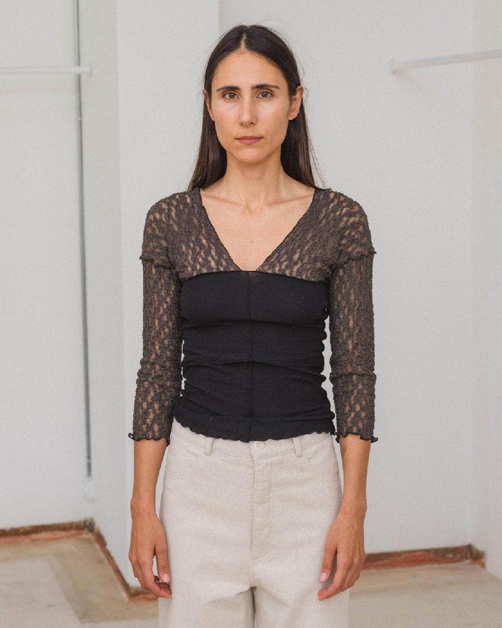 baserange t-shirt nehru à manches longues - Dentelle de coton biologique