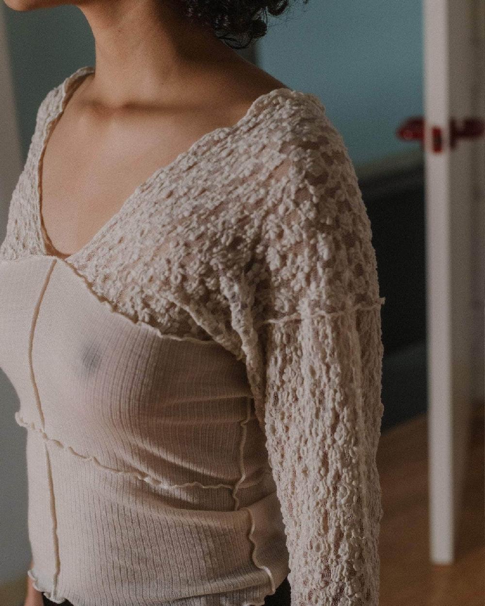 Baserange T-shirt Nehru à Manches Longues - Dentelle & Laine