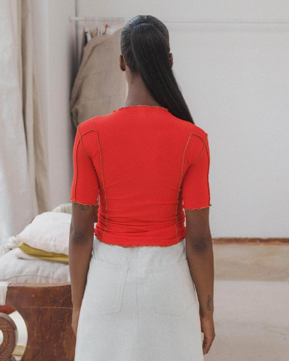 Baserange T-shirt Omato 3/4 - Coton Biologique Côtelé