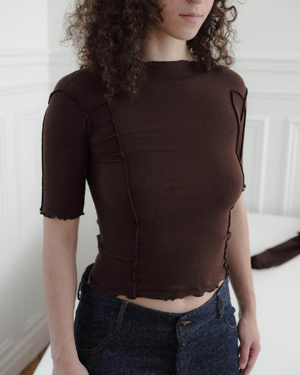 Baserange T-shirt Omato 3/4 - Fin Coton Biologique Côtelé