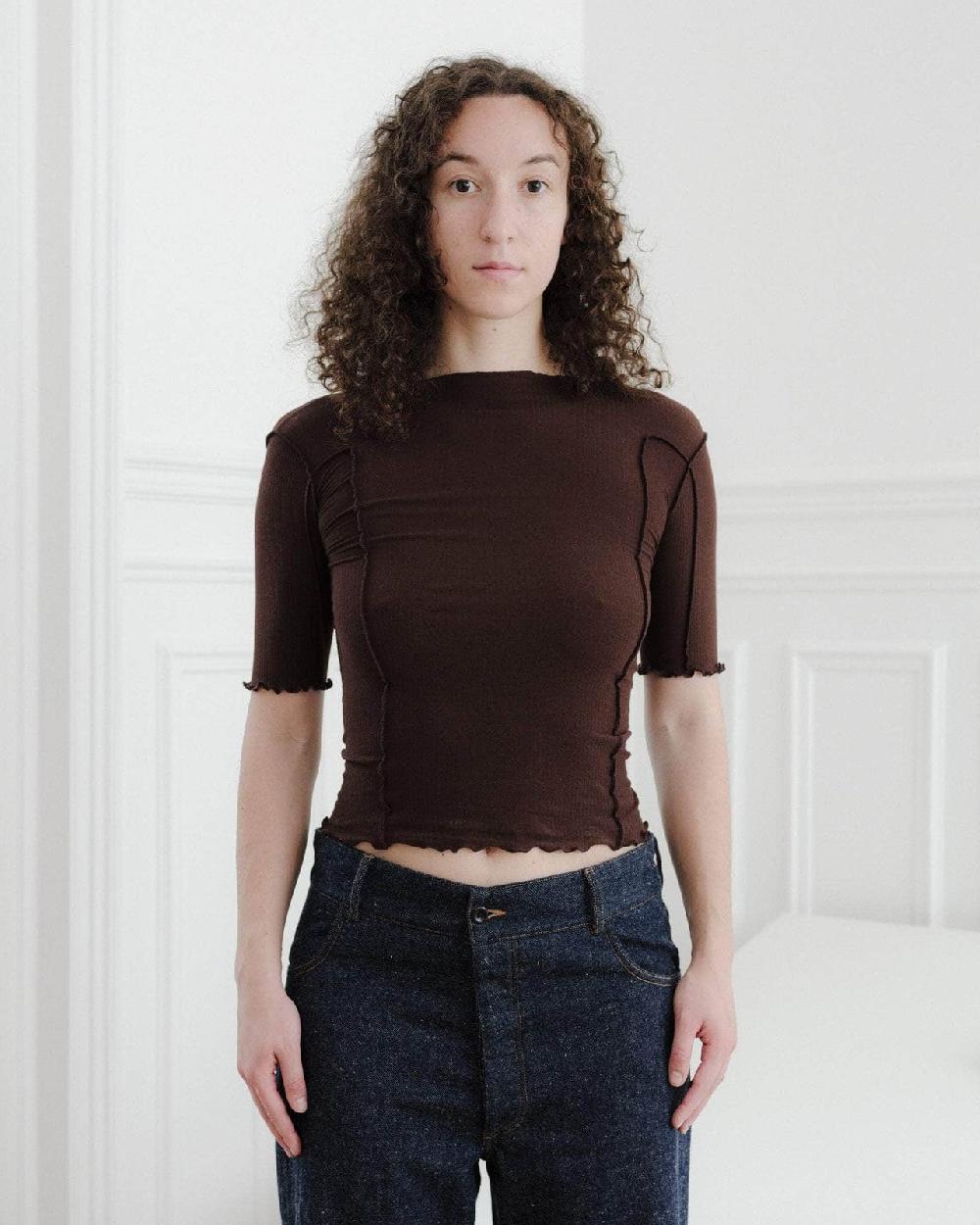 baserange T-shirt omato 3/4 - Fin coton biologique côtelé