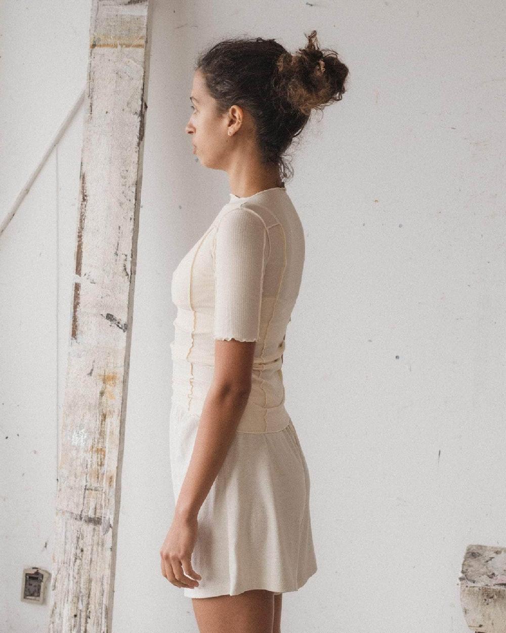 Baserange T-shirt Omato 3/4 - Fin Coton Biologique Côtelé