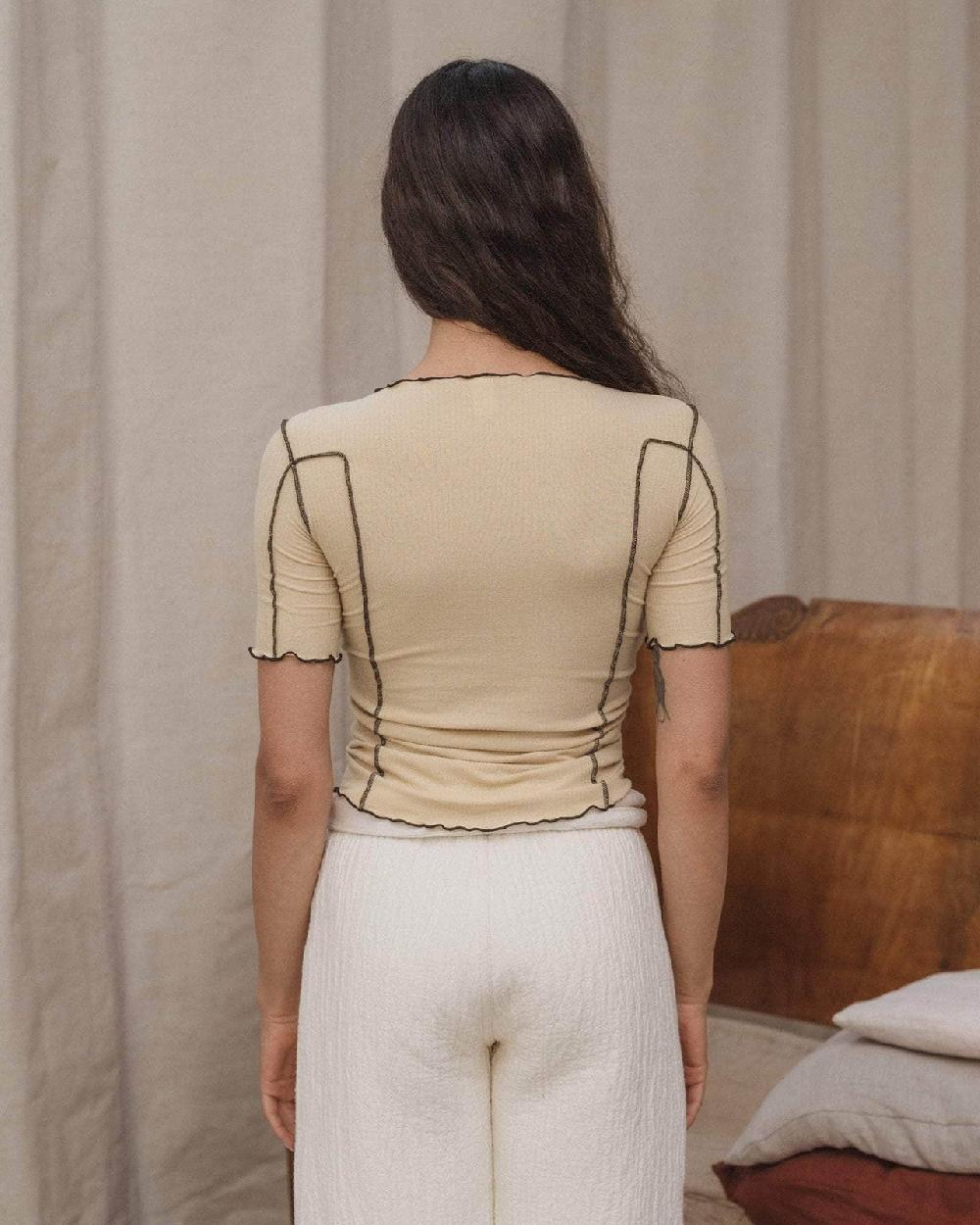 Baserange T-shirt Omato 3/4 - Fin Coton Biologique Côtelé