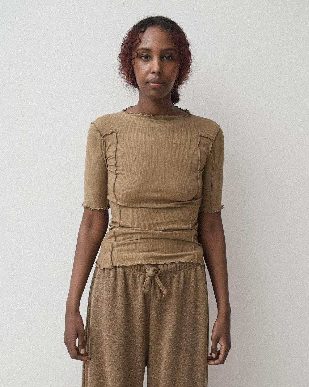 baserange T-shirt omato 3/4 - Fin coton biologique côtelé