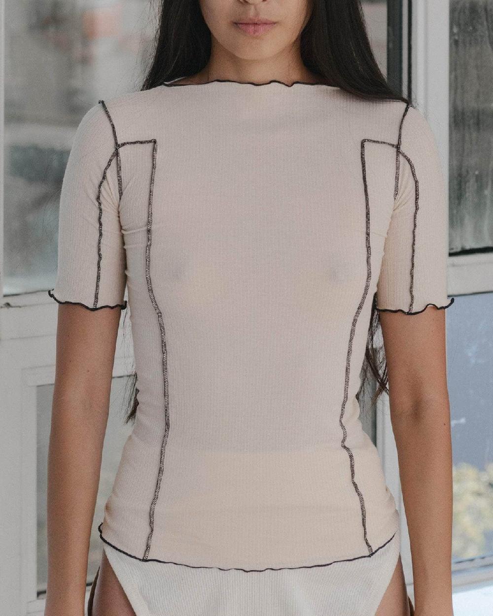 Baserange T-shirt Omato 3/4 - Fin Coton Biologique Côtelé