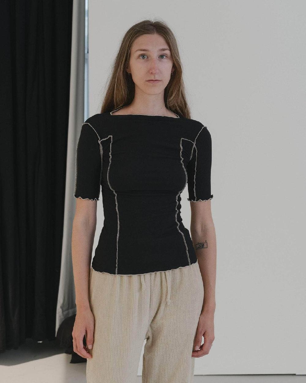 baserange T-shirt omato 3/4 - Fin coton biologique côtelé