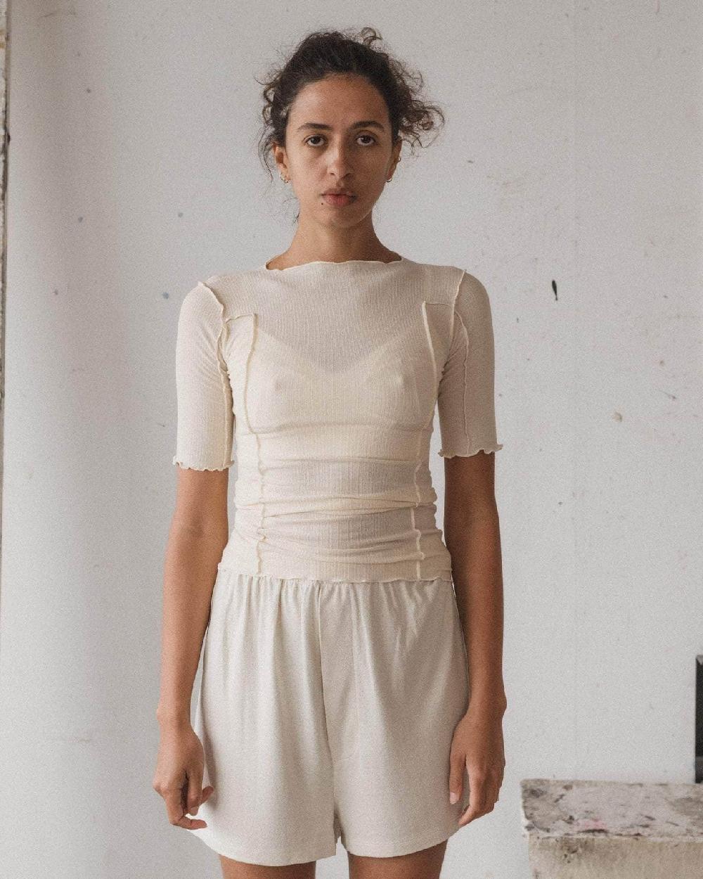 baserange T-shirt omato 3/4 - Fin coton biologique côtelé