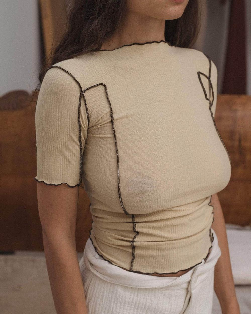 Baserange T-shirt Omato 3/4 - Fin Coton Biologique Côtelé